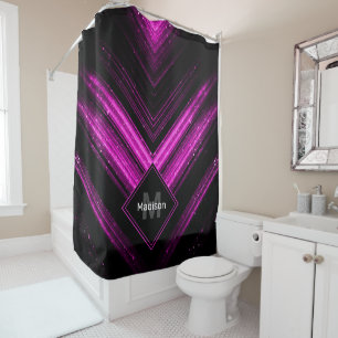 Rideaux De Douche Chevron noir rose chaud brillant métallique Monogr