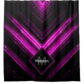 Rideaux De Douche Chevron noir rose chaud brillant métallique Monogr (Devant)