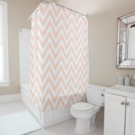Rideaux De Douche Chevron rose et blanc (En situation)