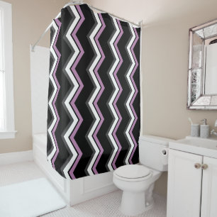 Rideaux De Douche Chevron rose, noir, gris et blanc