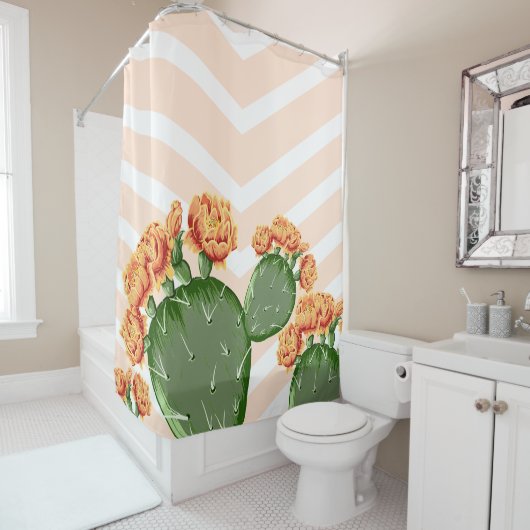 Rideaux De Douche Chevrons modernes Prickly Pear Flower Cactus (En situation)