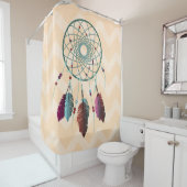 Rideaux De Douche Chevrons Turquoise et Maron Dream Catcher (En situation)