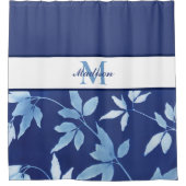 Rideaux De Douche Chic Aquarelle bleu Floral Monogramme (Devant)