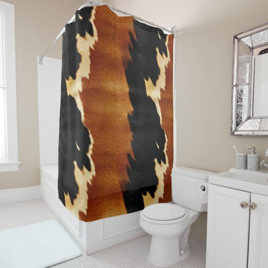 Rideaux De Douche Chic Brown Black Cream Western Cowhide (En situation)