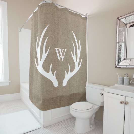 Rideaux De Douche Chic Deer Antlers et Faux Burlap (En situation)