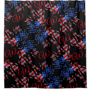 Rideaux De Douche Chic Drapeau Feu d'artifice Monogramme Rouge Douch