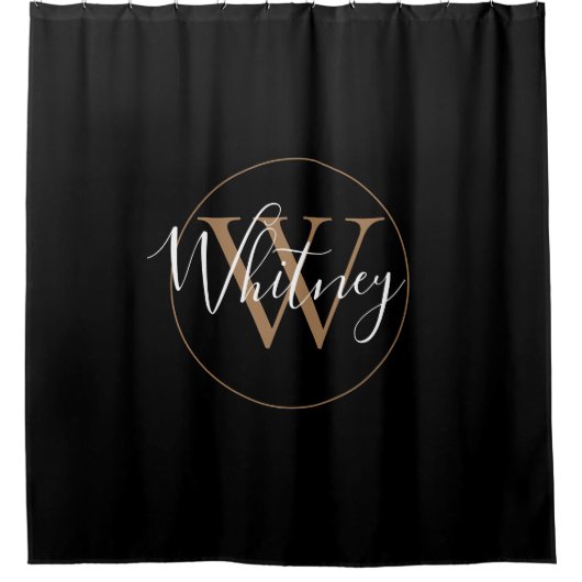 Rideaux De Douche Chic Elegant Black Gold Monogramme Nom du script (Devant)