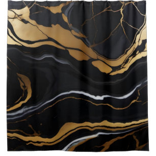 Rideaux De Douche Chic Elégant noir jaune or Faux Marble