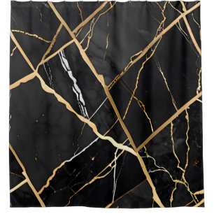 Rideaux De Douche Chic Elégant noir jaune or Faux Marble