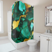 Rideaux De Douche Chic Elegant vert foncé jaune Faux Marble (En situation)