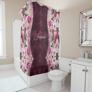 Rideaux De Douche Chic floral Bourgogne rose violet parties scintill
