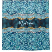 Rideaux De Douche Chic floral glittery Turquoise Turquoise or monogr (Devant)