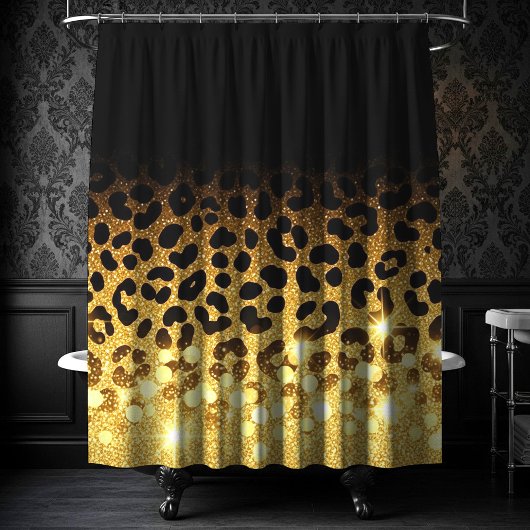 Rideaux De Douche Chic Gold Glitter Leopard Print Pattern
