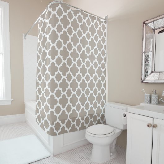 Rideaux De Douche Chic Gris Beige Retro Cute Trellis Motif (En situation)