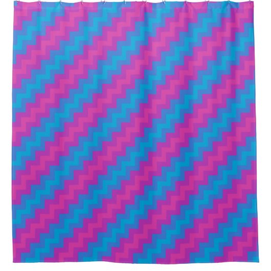 Rideaux De Douche Chic Magenta Bright Blue Turquoise Pink Chevrons (Devant)