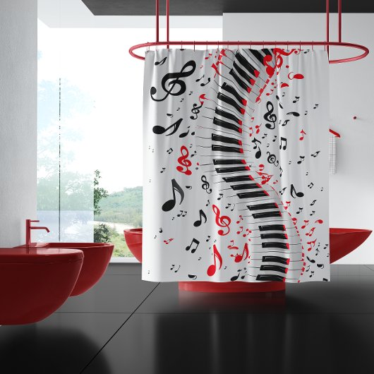 Rideaux De Douche Chic Melodies en cascade Rouge Blanc et Noir
