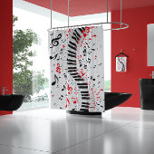 Rideaux De Douche Chic Melodies en cascade Rouge Blanc et Noir