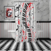 Rideaux De Douche Chic Melodies en cascade Rouge Blanc et Noir