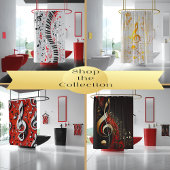 Rideaux De Douche Chic Melodies en cascade Rouge Blanc et Noir