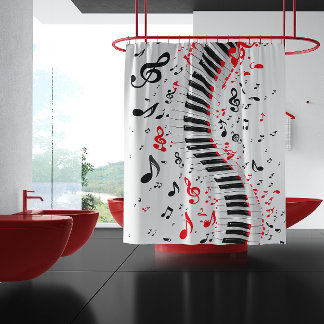 Rideaux De Douche Chic Melodies en cascade Rouge Blanc et Noir