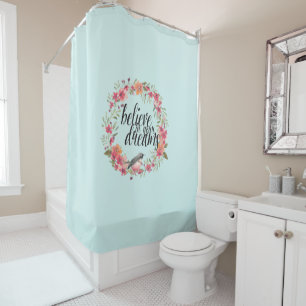 Rideaux De Douche Chic Mint Croyez en vos rêves Oiseau rose Floral