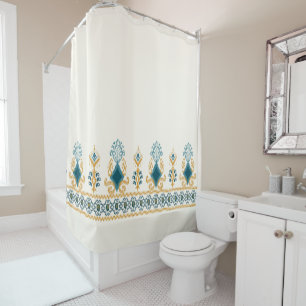 Rideaux De Douche Chic moderne Neutral Turquoise Bleu Ikat Motif tri