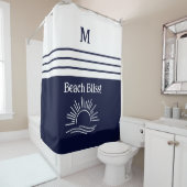 Rideaux De Douche Chic Monogram Marine Bleu Blancs Plage Maison (En situation)