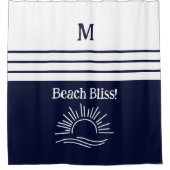 Rideaux De Douche Chic Monogram Marine Bleu Blancs Plage Maison (Devant)