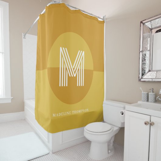Rideaux De Douche Chic moutarde jaune géométrique Monogramme moderne (En situation)