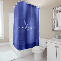 Chic Navy Bleu Métal Brossé Monogramme Girly Scrip