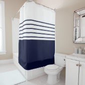 Rideaux De Douche Chic Navy Blue Stripes Beach House Nautique (En situation)