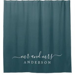 Rideaux De Douche Chic Newlysée M. Mme Dark Emerald Monogramme