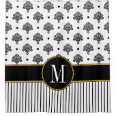 Rideaux De Douche Chic Noir Blanc Damask Dots Rayures Monogramme (Devant)