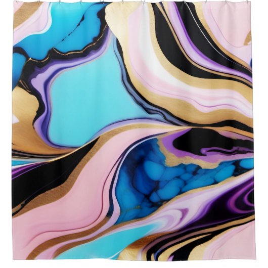 Rideaux De Douche Chic Pastel purple pink blue gold Faux Marble (Devant)