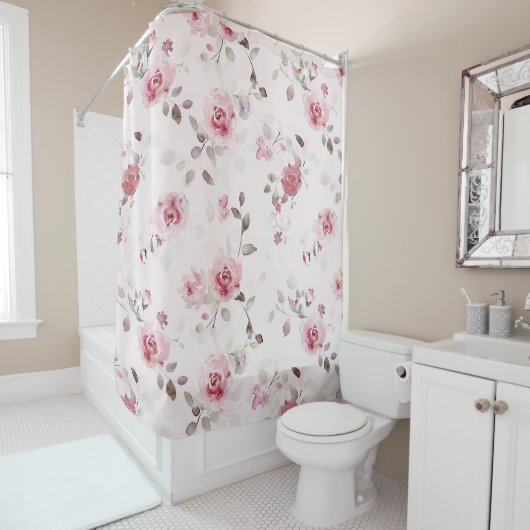 Rideaux De Douche Chic romantique rose floral (En situation)