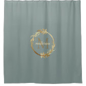 Rideaux De Douche Chic Sage Green Gold Monogramme Eucalyptus Wreath (Devant)