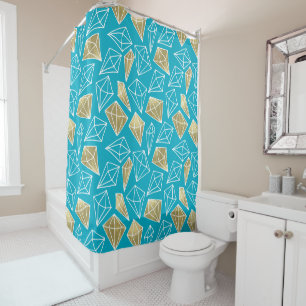 Rideaux De Douche Chic Turquoise Aqua Blue Gold Diamonds