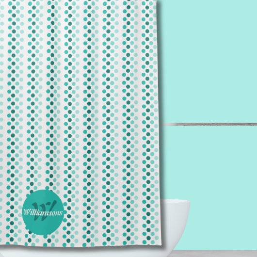 Rideaux De Douche Chic Turquoise Blanc sarcelle Points Monogramme No