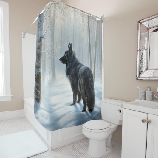 Rideaux De Douche Chien à neiger belge Noël (En situation)