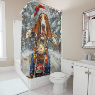 Rideaux De Douche Chien Basset Hound à moto Noël