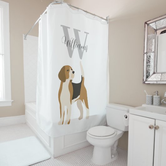 Rideaux De Douche Chien Beagle Monogramme Nom Aquarelle (En situation)