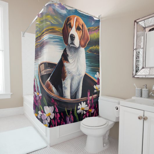Rideaux De Douche Chien beagle sur une pagaie : une aventure Pittore (En situation)