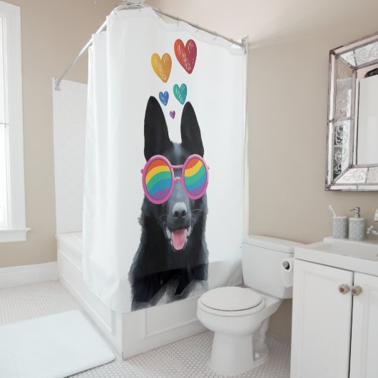 Rideaux De Douche Chien berger allemand avec coeur Saint-Valentin (En situation)