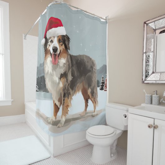 Rideaux De Douche Chien berger australien en Noël de neige (En situation)