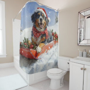 Rideaux De Douche Chien Bluetick Coonhound en traîneau de Noël