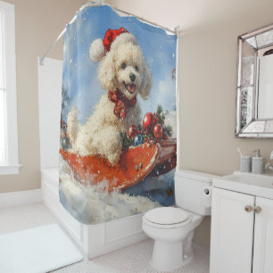 Rideaux De Douche Chien Caniche dans un Traîneau Laissez-le Neiger N