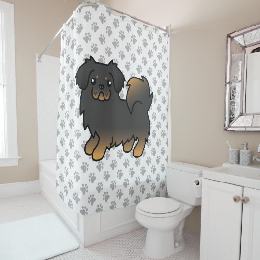 Rideaux De Douche Chien Caricature Tibétain Noir Et Tan (En situation)