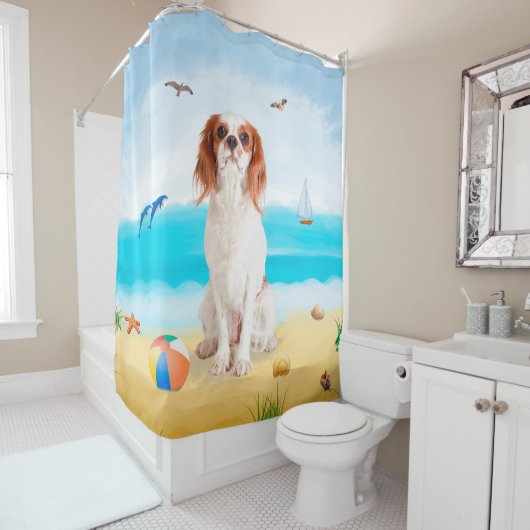 Rideaux De Douche Chien Cavalier King sur la plage (En situation)