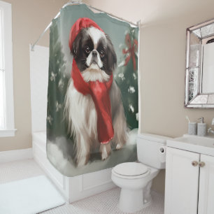 Rideaux De Douche Chien chinois japonais à Noël de neige