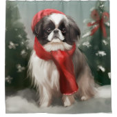 Rideaux De Douche Chien chinois japonais à Noël de neige (Devant)